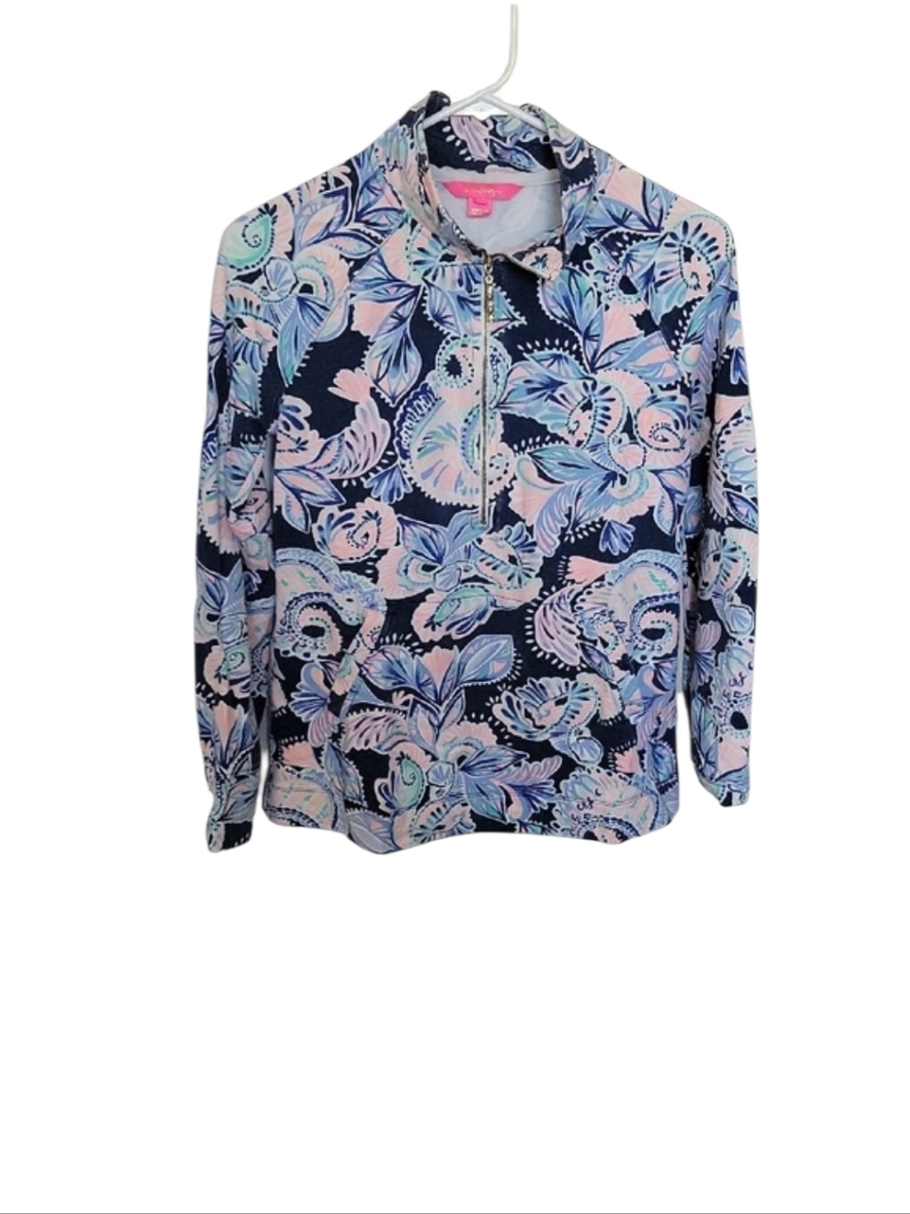 Lilly Pulitzer Navy Floral Quarter-Zip Pullover Small